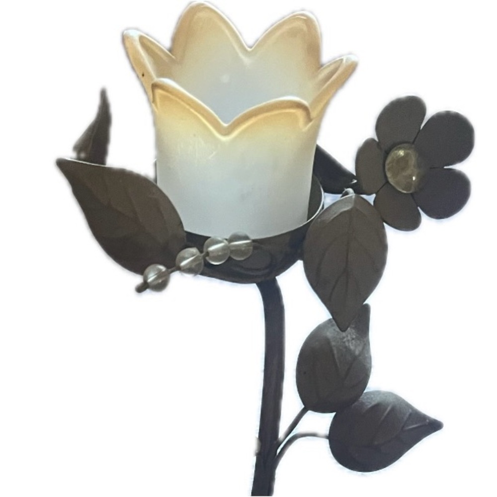 PartyLite Floral Candle Holder with Cream and Brown Accents - Picture 4 of 15